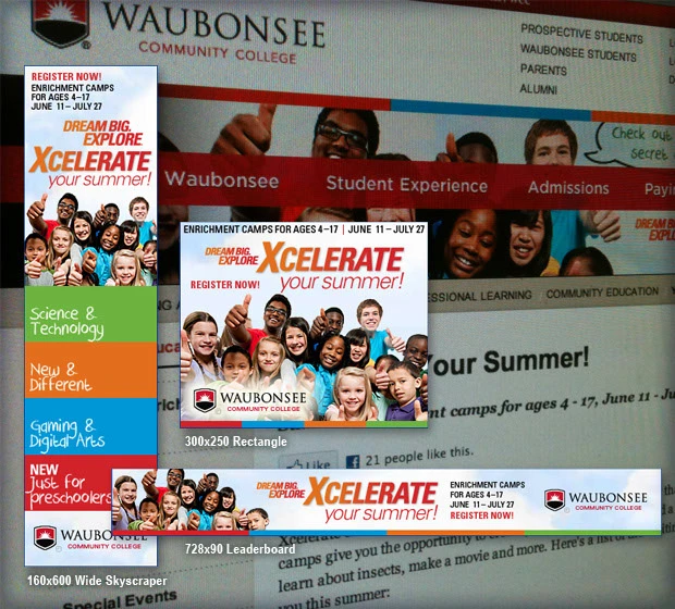 Xcelerate summer youth program banner, display and landing-page creative